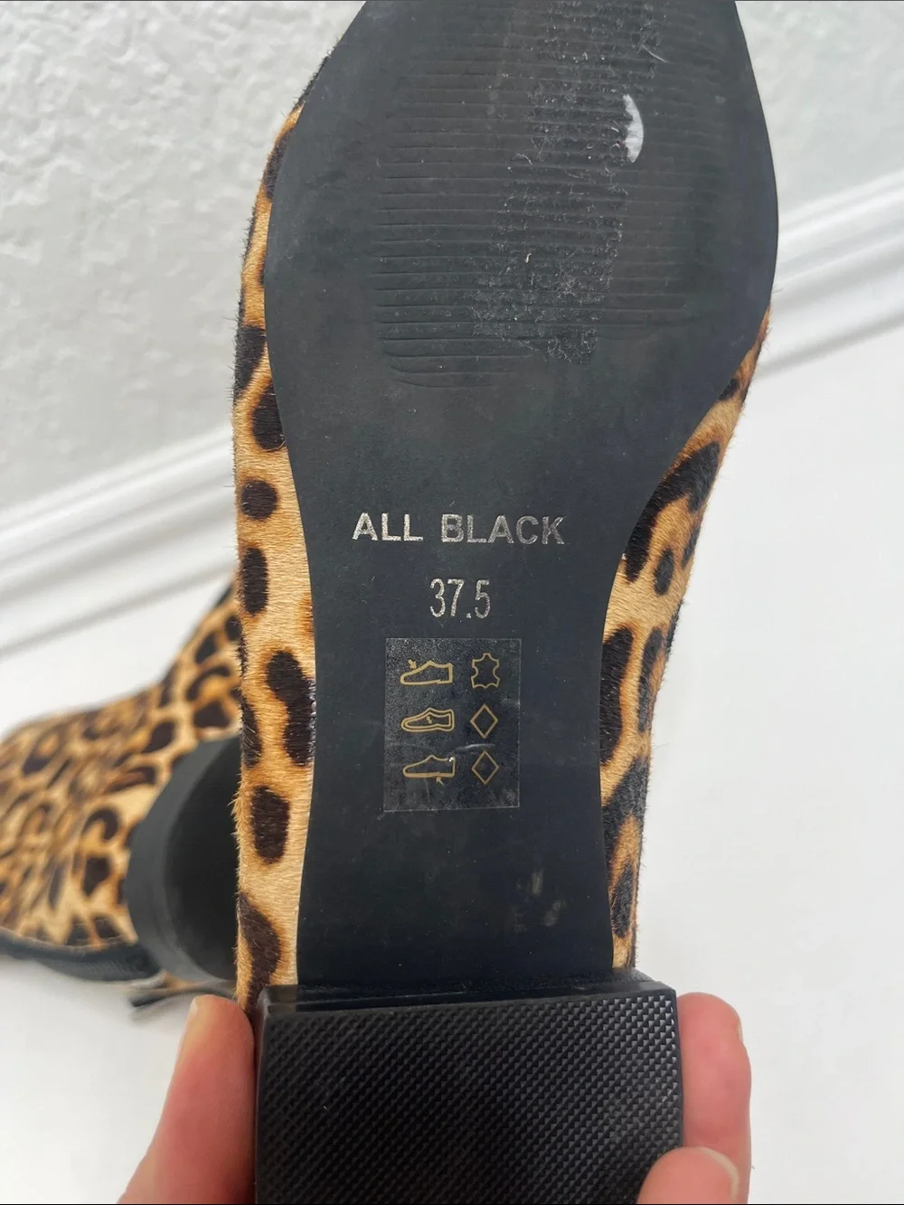 All Black Calf Hair Leopard Ankle Boots Sz  37.5